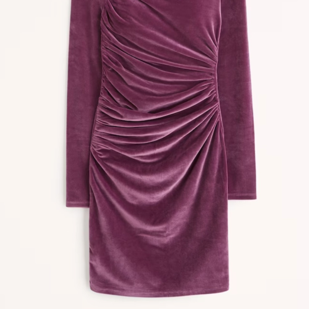 Abercrombie & Fitch Asymmetrical Ruched Velvet Midi Dress - Picture 2 of 8